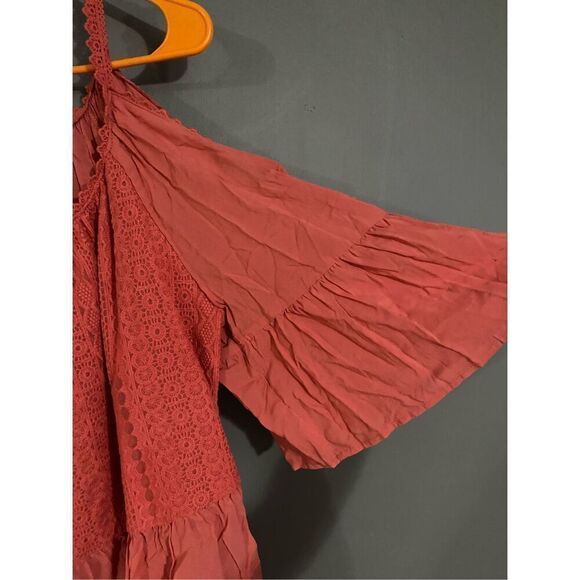Cato Est 1946 Peach Lace Cold Shoulder Top Size Large - Picture 4 of 5